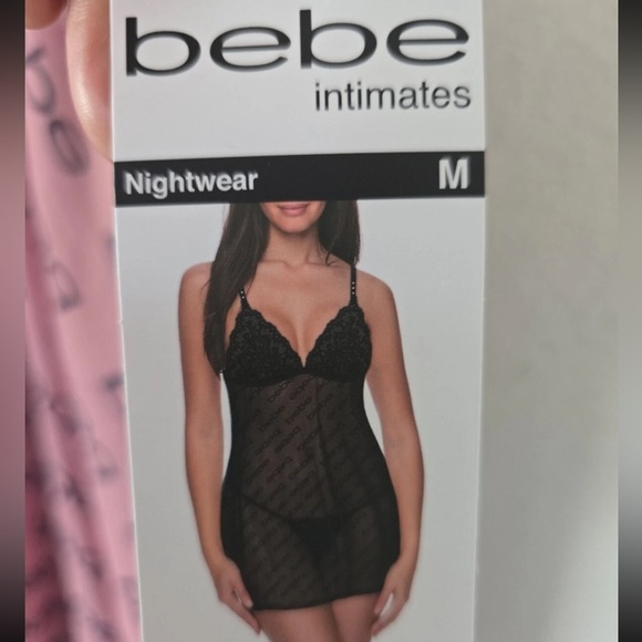 Bebe  Lingerie Babydoll Mesh Set Sexy Blush Lace Sz M See Through New Y2k - Picture 9 of 10
